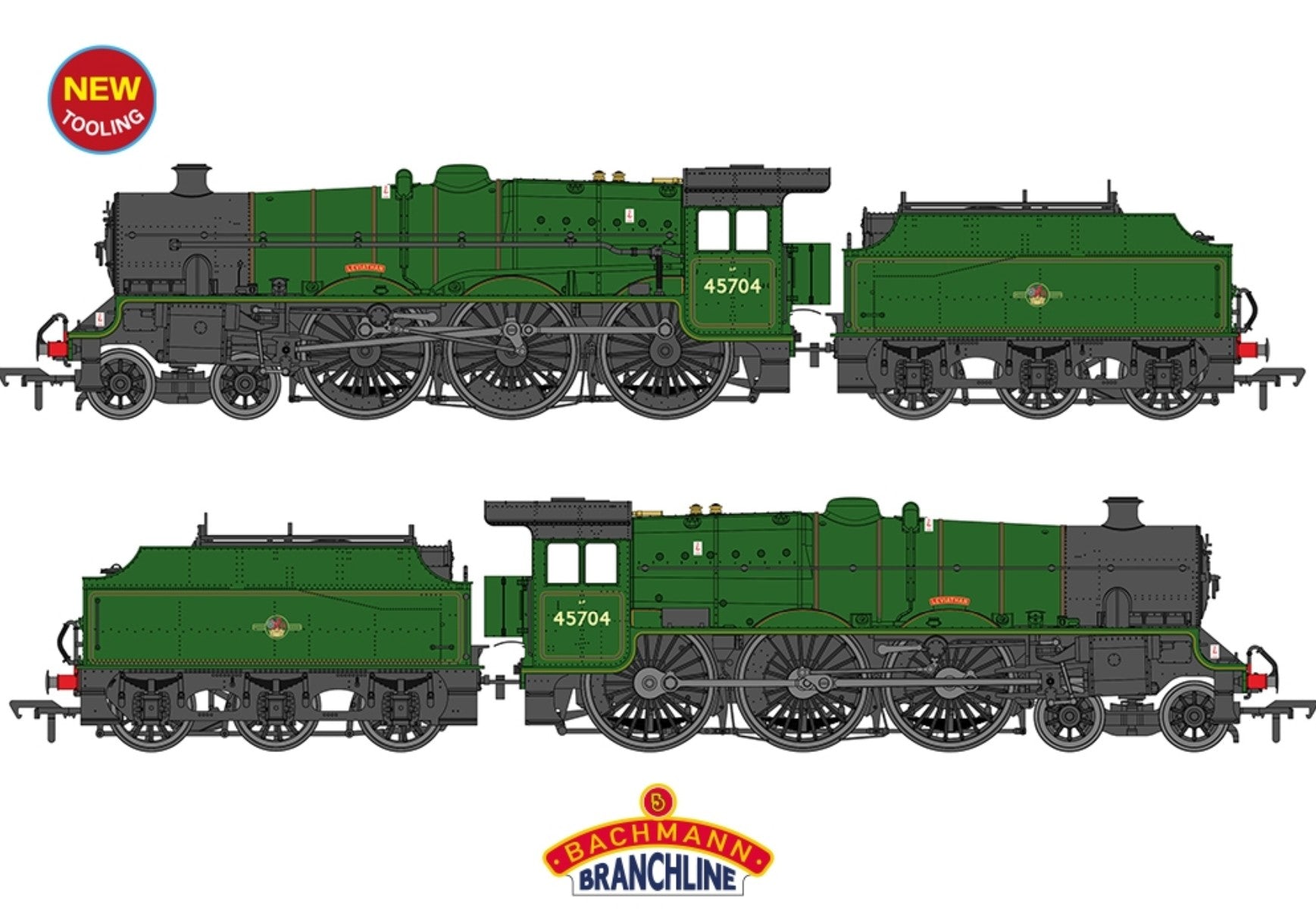 LMS Jubilee with Riveted Fowler Tender 45704 'Leviathan' BR Lined Green (Late Crest)