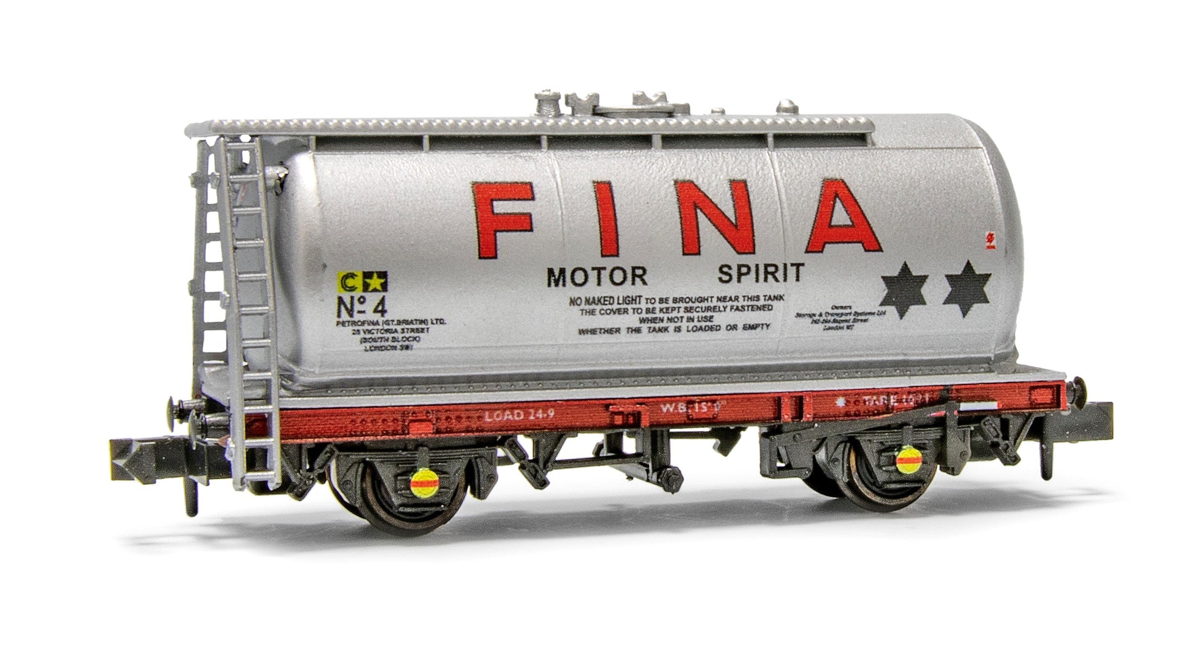 N Gauge Tank Wagon 15ft W/B Fina Motor Spirit No. 4