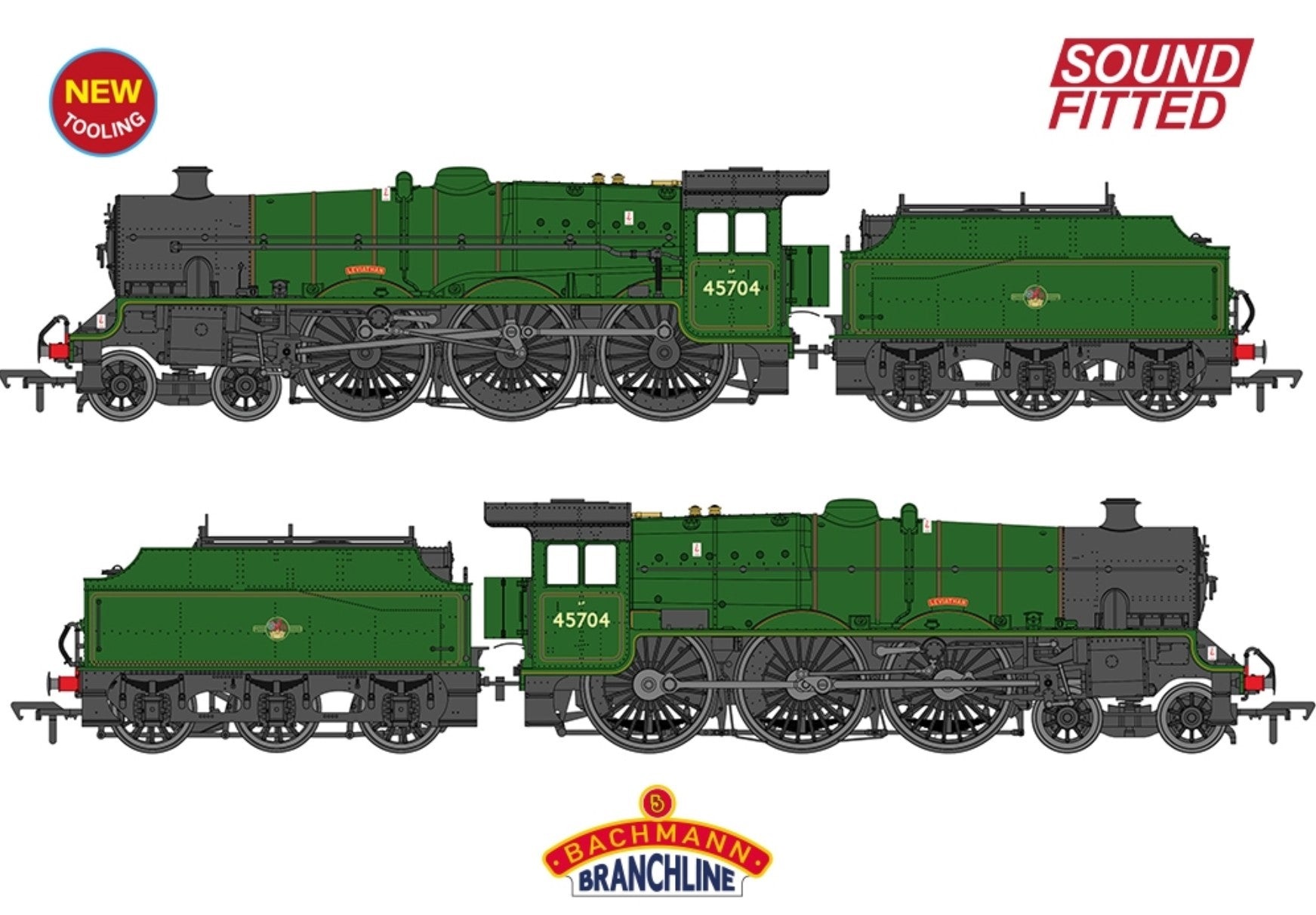 LMS Jubilee with Riveted Fowler Tender 45704 'Leviathan' BR Lined Green (Late Crest) SOUND FITTED