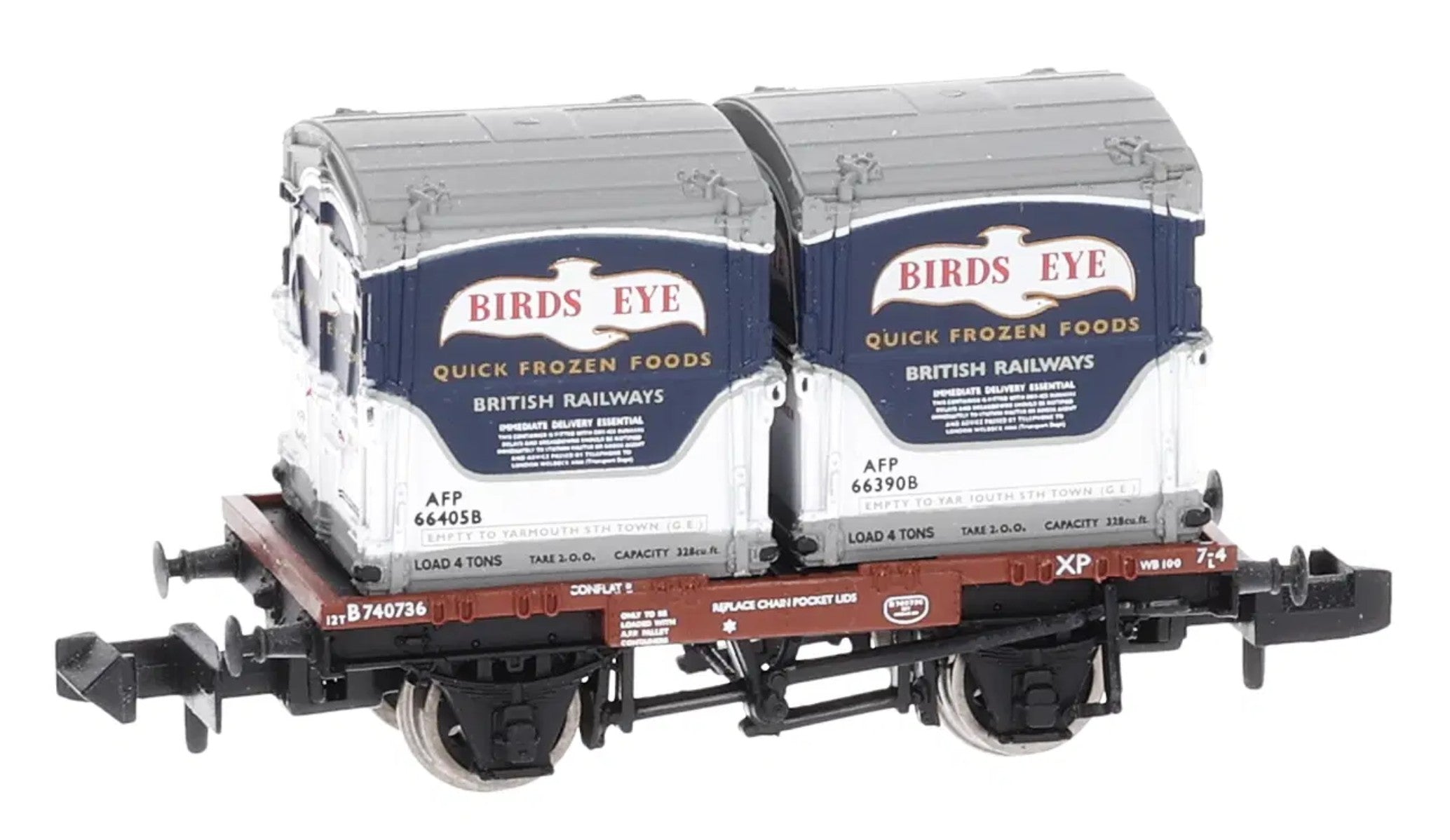 377-341A - Conflat Wagon BR Bauxite (Early) with x2 AF Containers 'Birds Eye'
