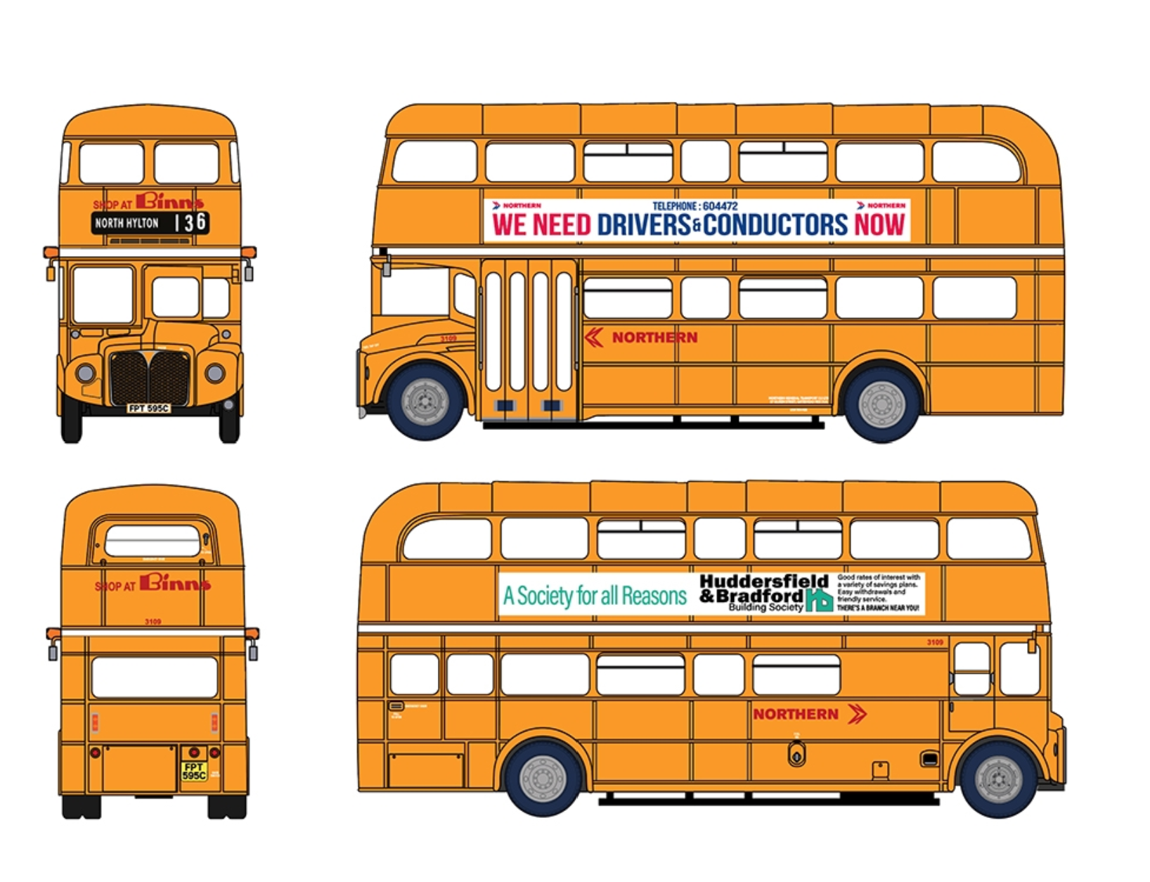 E42602 - AEC Routemaster Northern NBC FPT595C (3109) Service 136 North Hylton