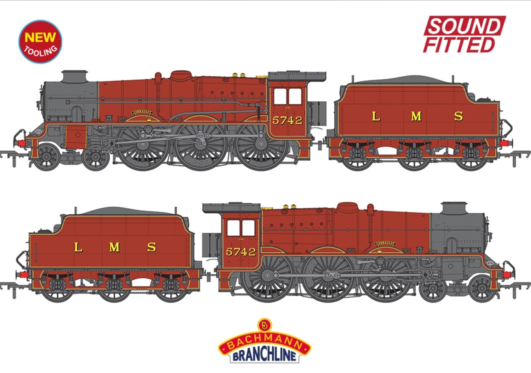 LMS Jubliee Double Chimney, Riveted Stanier Tender 5742 Connaught LMS Crimson Sound Fitted