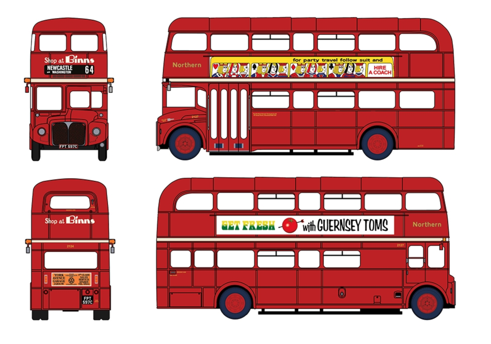 E42604 - AEC Routemaster Northern FPT597C (2127) Service 64 Newcastle