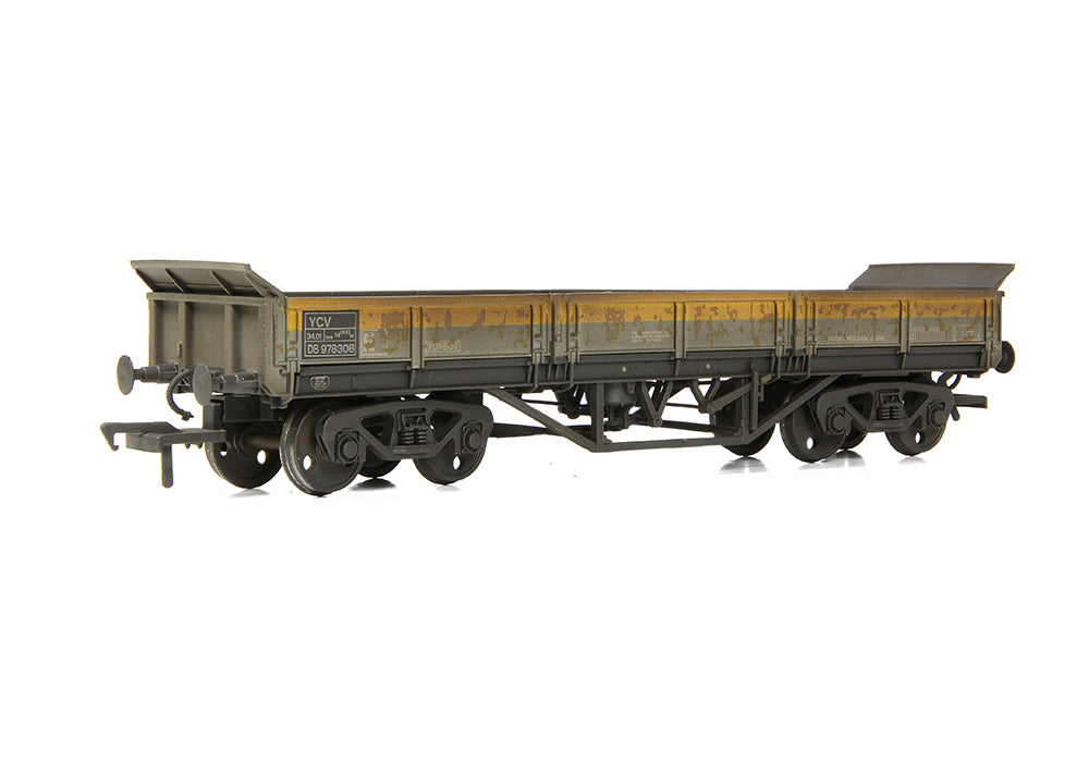 E87122 - BR YCV 'Turbot' Bogie Ballast Wagon BR Engineers Grey & Yellow WEATHERED