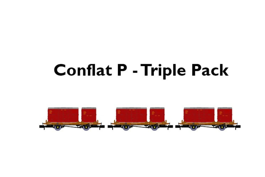 921016 - Conflat P Wagon Triple Pack BR Crimson