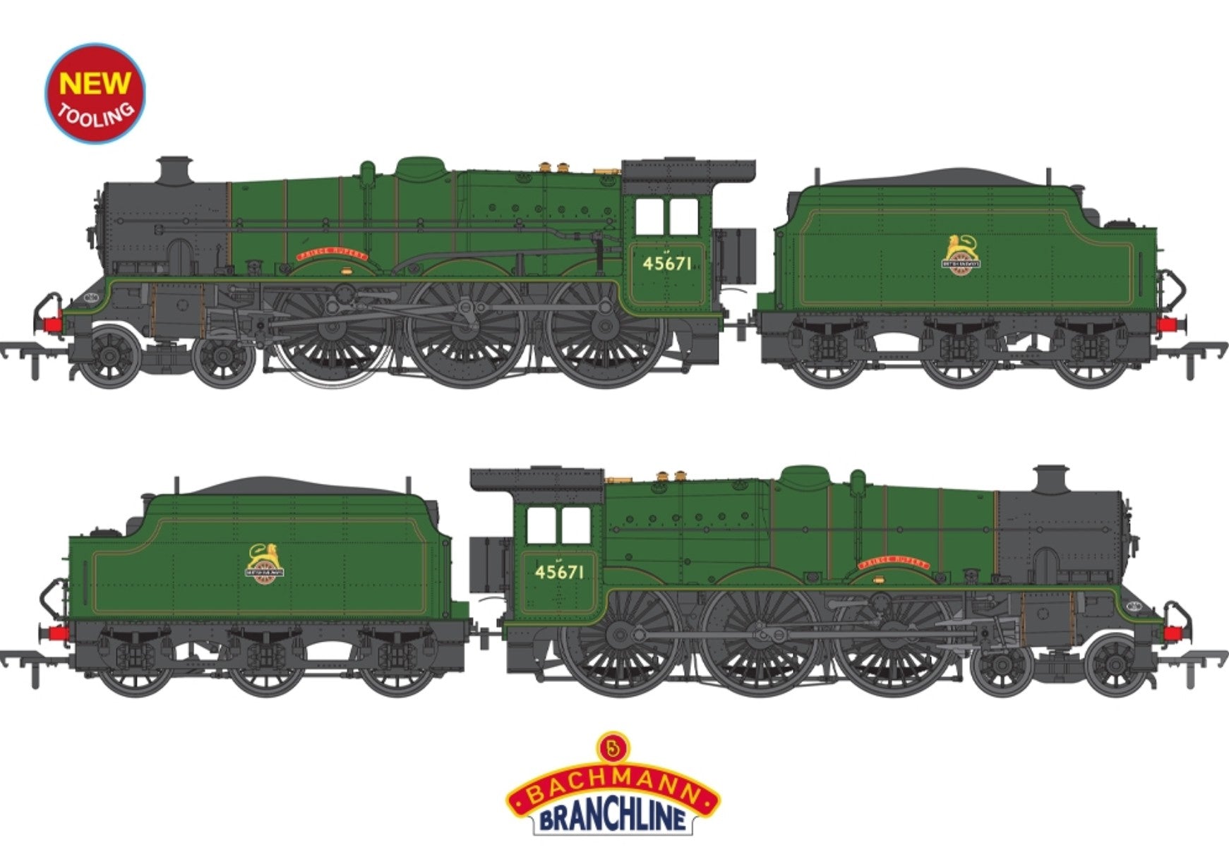 LMS Jubliee with Riveted Stanier Tender 45671 'Prince Rupert' BR Lined Green (Early Emblem)
