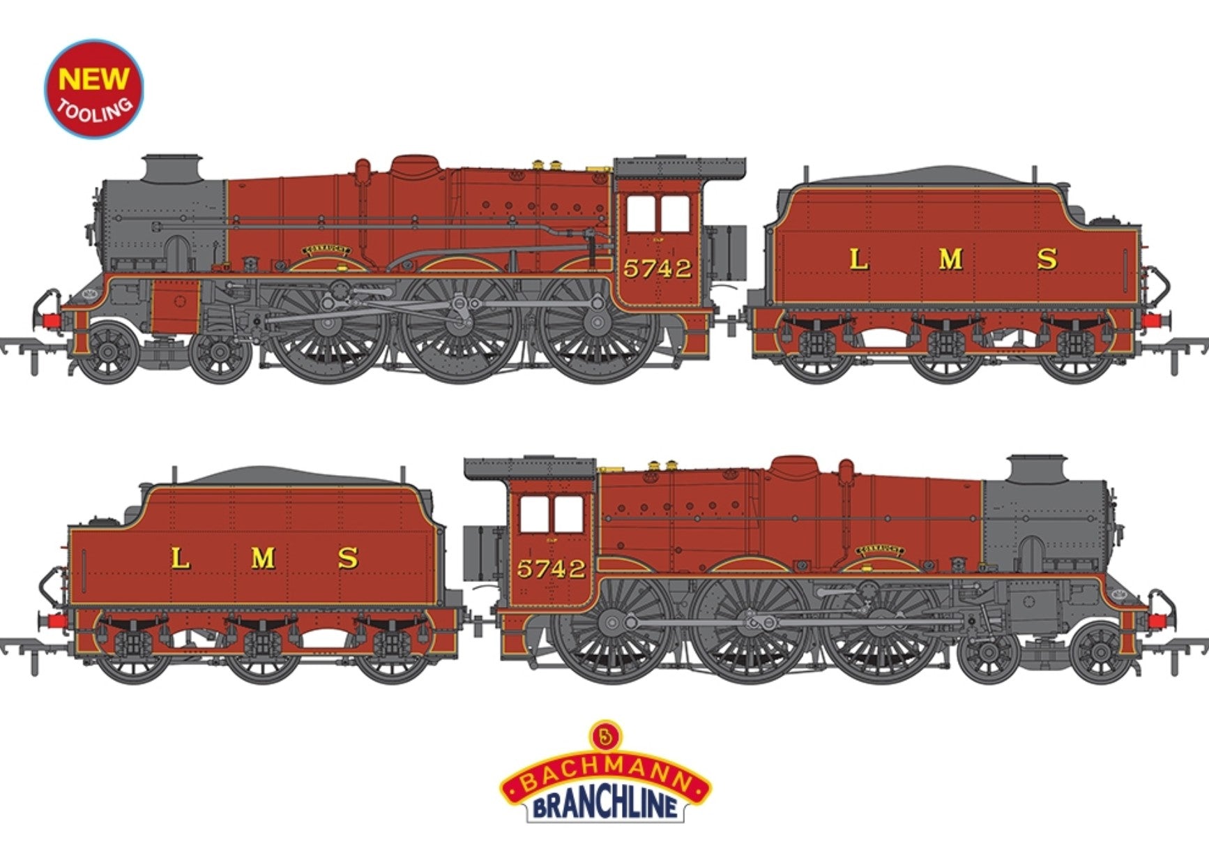 LMS Jubliee with Double Chimney & Riveted Stanier Tender 5742 'Connaught' LMS Crimson Lake