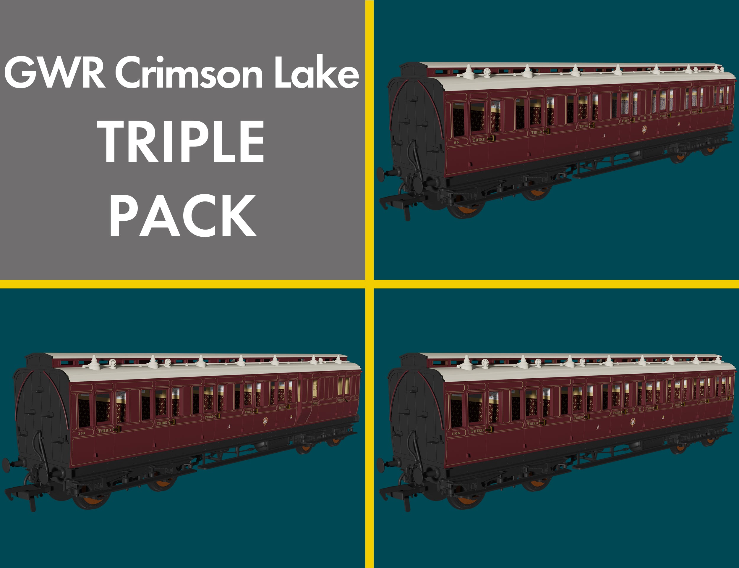 GWR Lined Crimson Lake 'Evolution' Non-Corridor Carriage Pack
