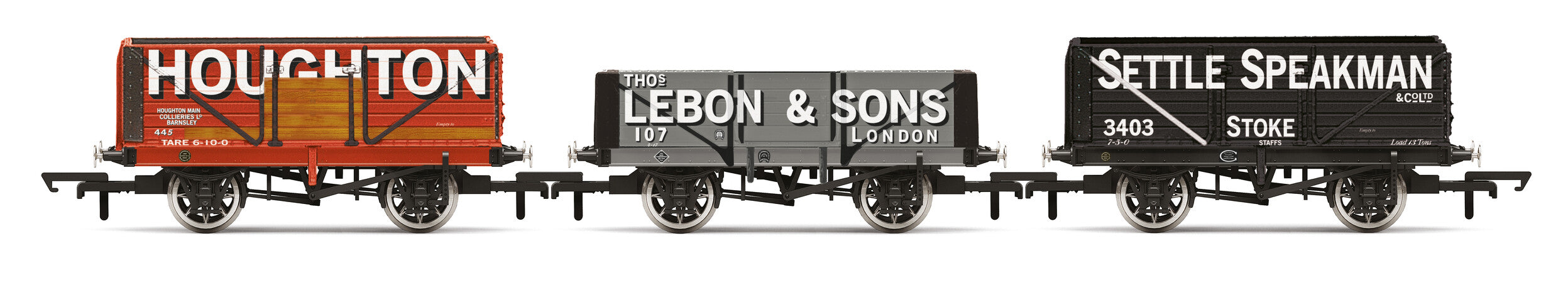 3 Wagons Houghton Main, Thos. Lebon, Settle Speakman