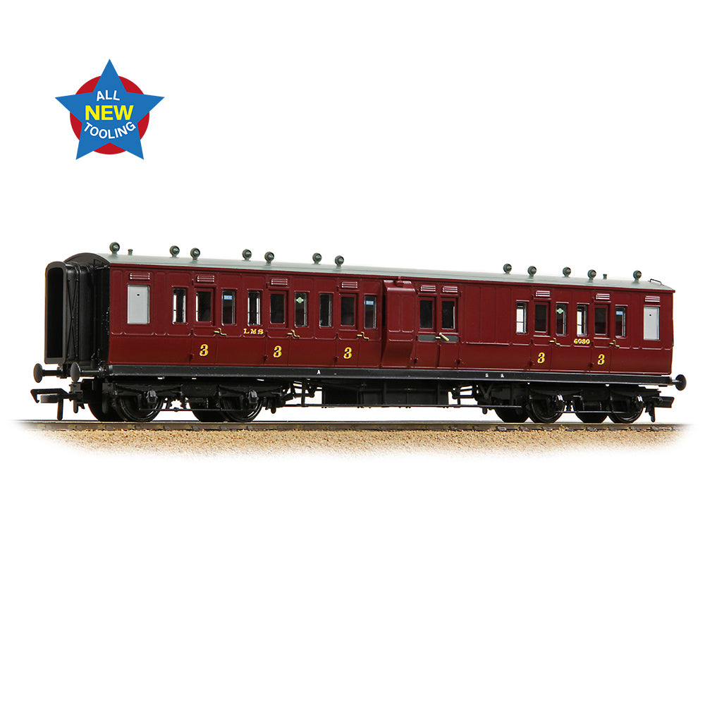 LNWR 50ft Arc Roof Brake3rd Corridor LMS Crimson Lake